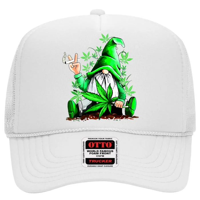 Funny Gnome Pot Leaf 420 Marijuana Weed Cannabis Smoking High Crown Mesh Trucker Hat