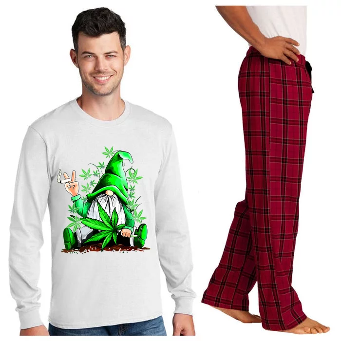 Funny Gnome Pot Leaf 420 Marijuana Weed Cannabis Smoking Long Sleeve Pajama Set