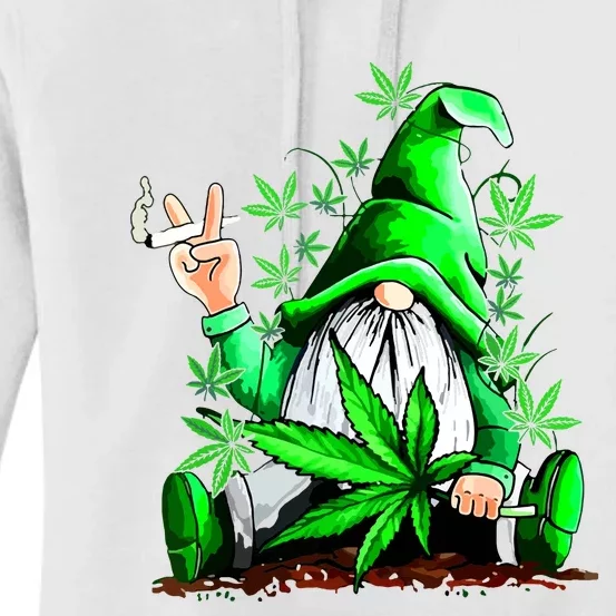 Funny Gnome Pot Leaf 420 Marijuana Weed Cannabis Smoking Women's Pullover Hoodie