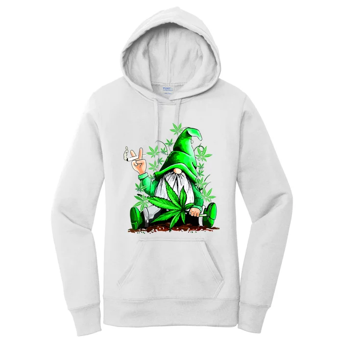 Funny Gnome Pot Leaf 420 Marijuana Weed Cannabis Smoking Women's Pullover Hoodie