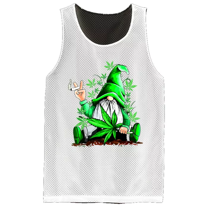 Funny Gnome Pot Leaf 420 Marijuana Weed Cannabis Smoking Mesh Reversible Basketball Jersey Tank