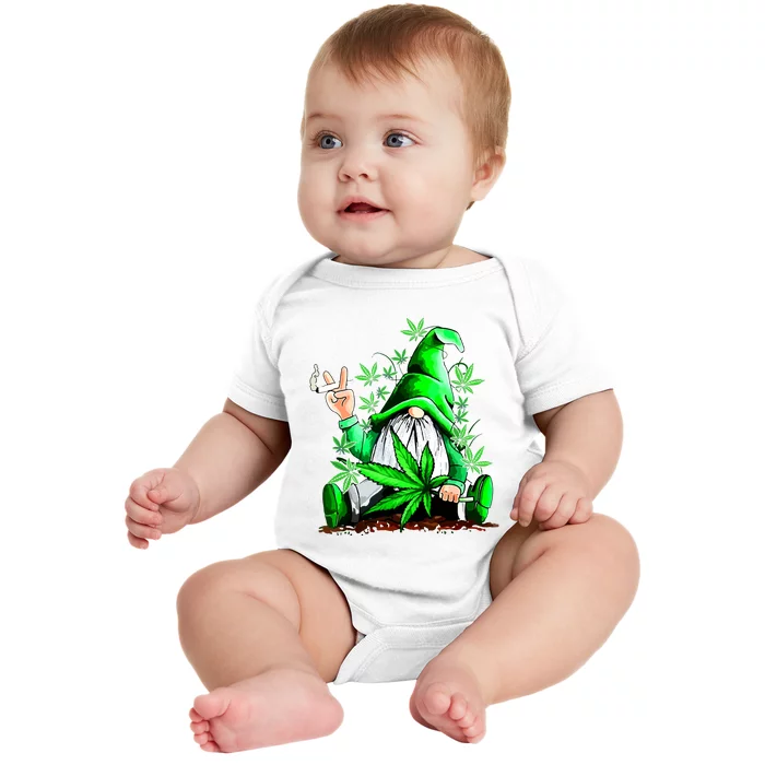 Funny Gnome Pot Leaf 420 Marijuana Weed Cannabis Smoking Baby Bodysuit