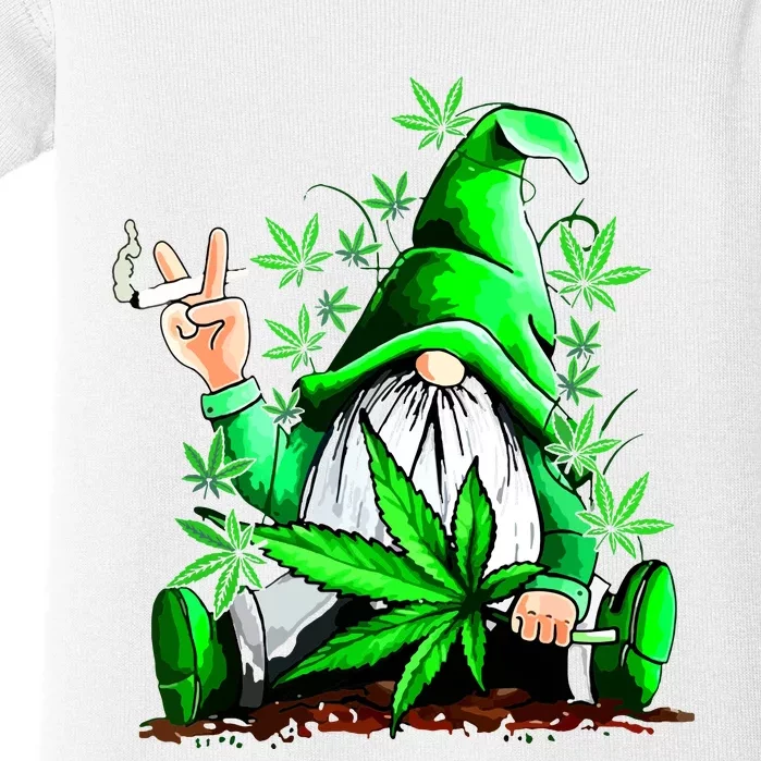 Funny Gnome Pot Leaf 420 Marijuana Weed Cannabis Smoking Baby Bodysuit