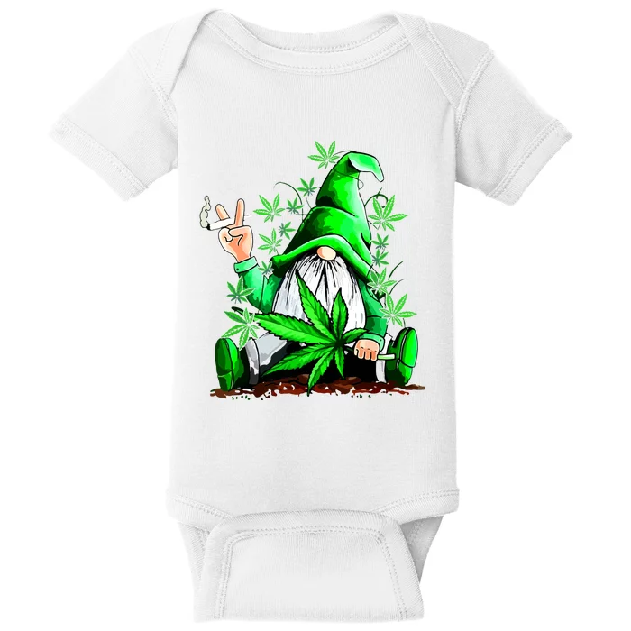 Funny Gnome Pot Leaf 420 Marijuana Weed Cannabis Smoking Baby Bodysuit