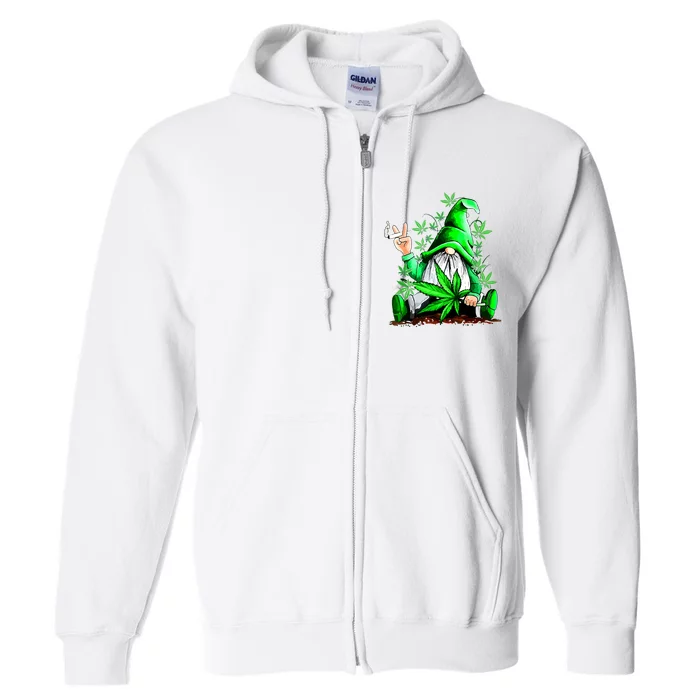 Funny Gnome Pot Leaf 420 Marijuana Weed Cannabis Smoking Full Zip Hoodie