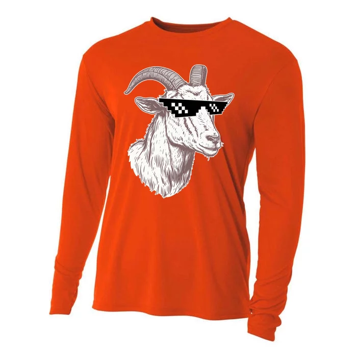 Funny GOAT Pixel Sunglasses Meme Cooling Performance Long Sleeve Crew