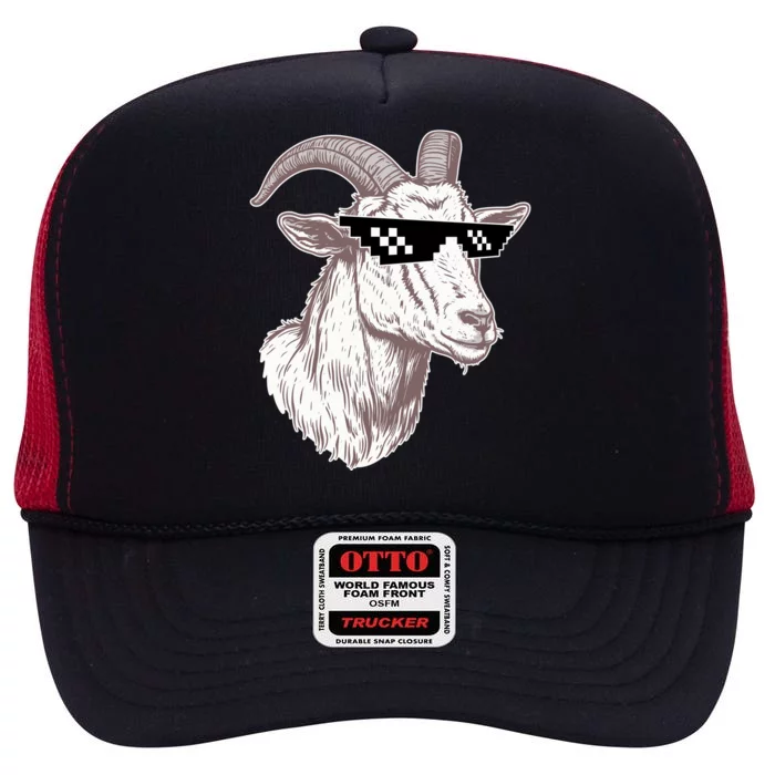 Funny GOAT Pixel Sunglasses Meme High Crown Mesh Trucker Hat