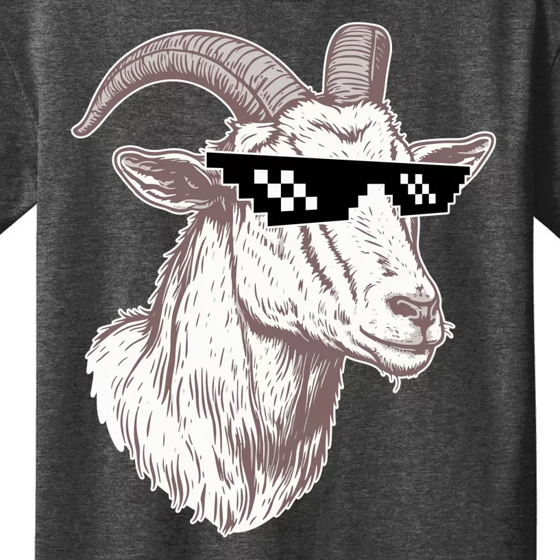 Funny GOAT Pixel Sunglasses Meme Kids T-Shirt