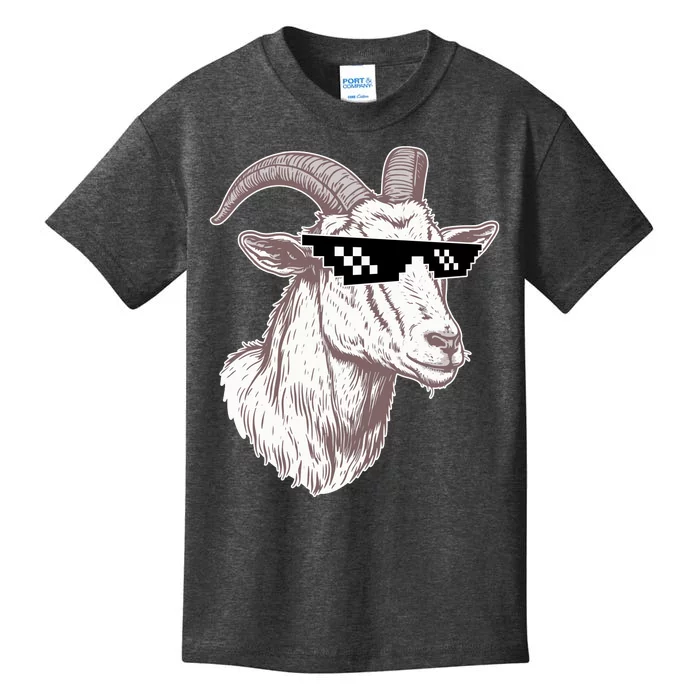 Funny GOAT Pixel Sunglasses Meme Kids T-Shirt