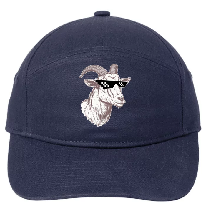 Funny GOAT Pixel Sunglasses Meme 7-Panel Snapback Hat