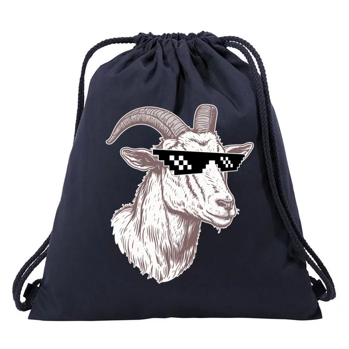 Funny GOAT Pixel Sunglasses Meme Drawstring Bag