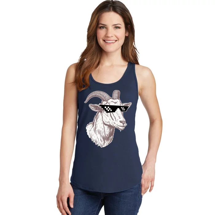 Funny GOAT Pixel Sunglasses Meme Ladies Essential Tank