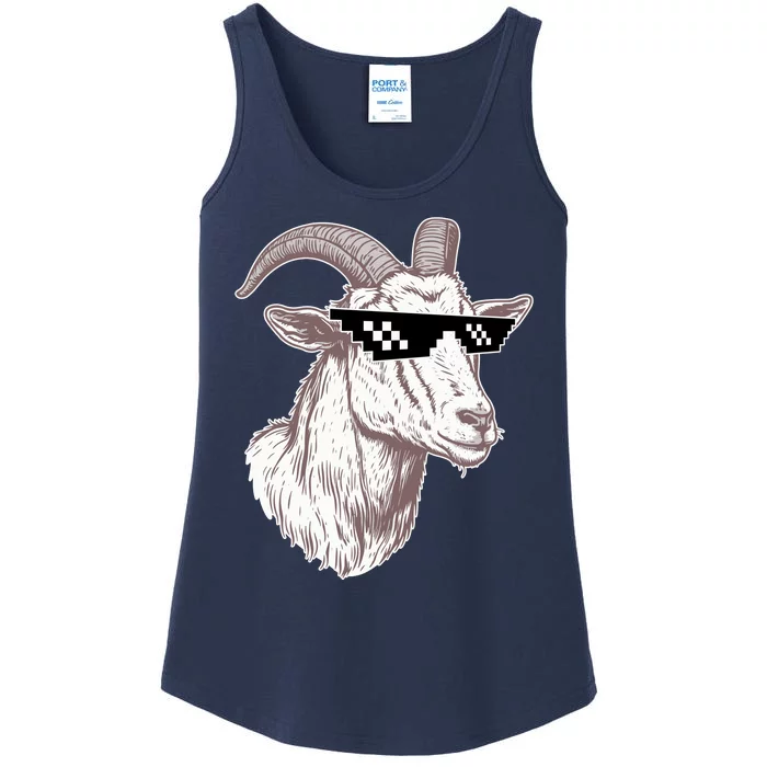 Funny GOAT Pixel Sunglasses Meme Ladies Essential Tank