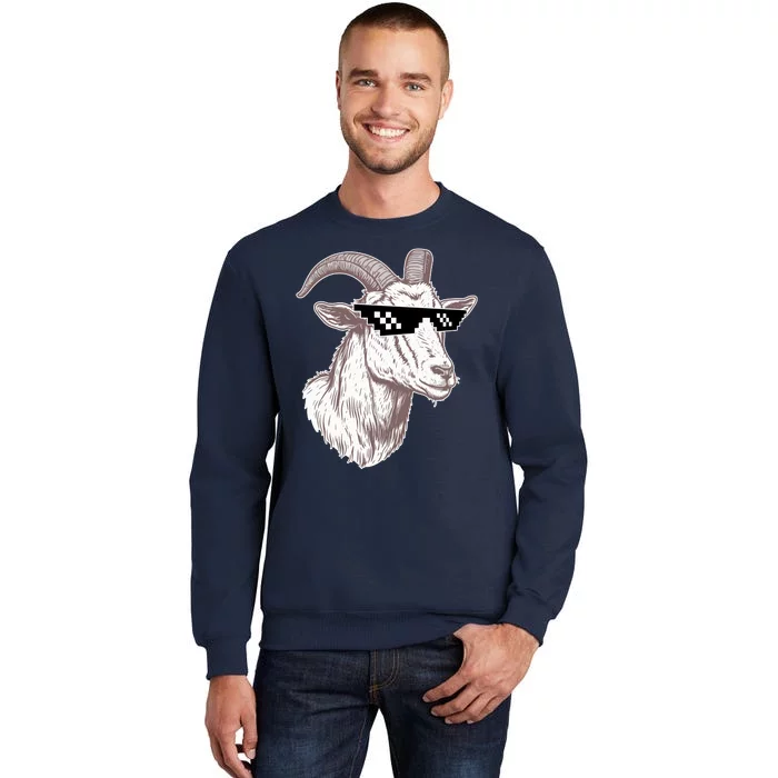 Funny GOAT Pixel Sunglasses Meme Tall Sweatshirt