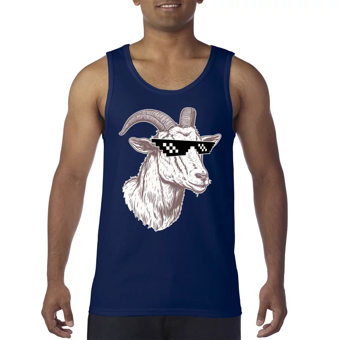 Funny GOAT Pixel Sunglasses Meme Tank Top