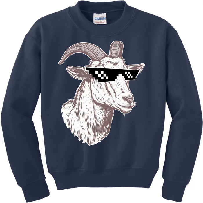 Funny GOAT Pixel Sunglasses Meme Kids Sweatshirt