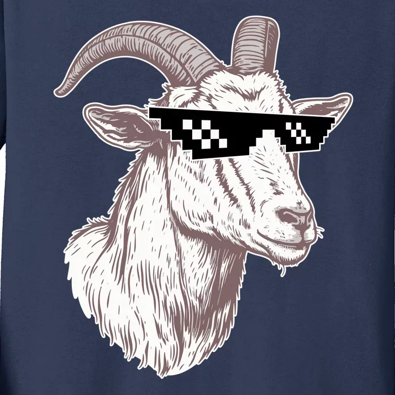 Funny GOAT Pixel Sunglasses Meme Kids Long Sleeve Shirt