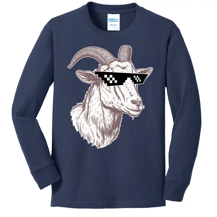 Funny GOAT Pixel Sunglasses Meme Kids Long Sleeve Shirt