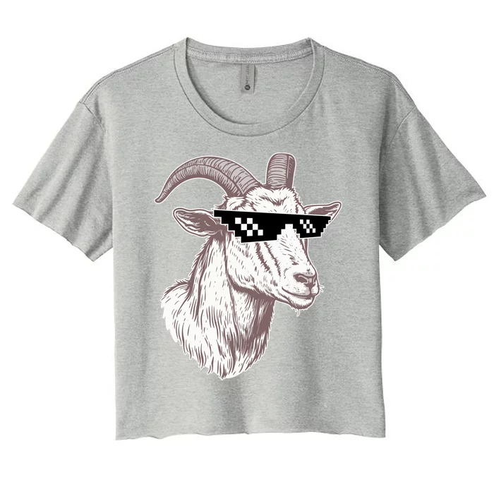 Funny GOAT Pixel Sunglasses Meme Women's Crop Top Tee