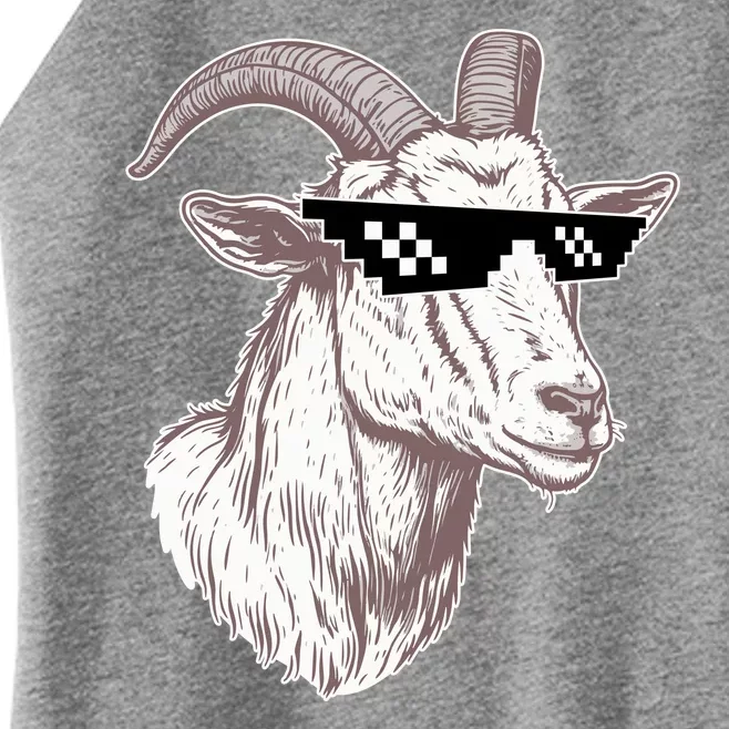 Funny GOAT Pixel Sunglasses Meme Women’s Perfect Tri Rocker Tank