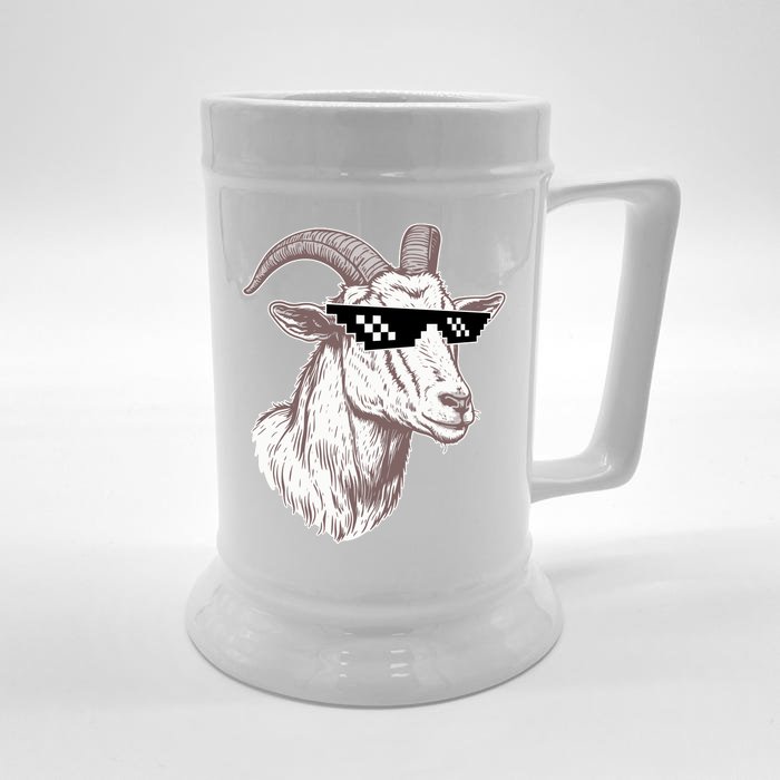 Funny GOAT Pixel Sunglasses Meme Front & Back Beer Stein