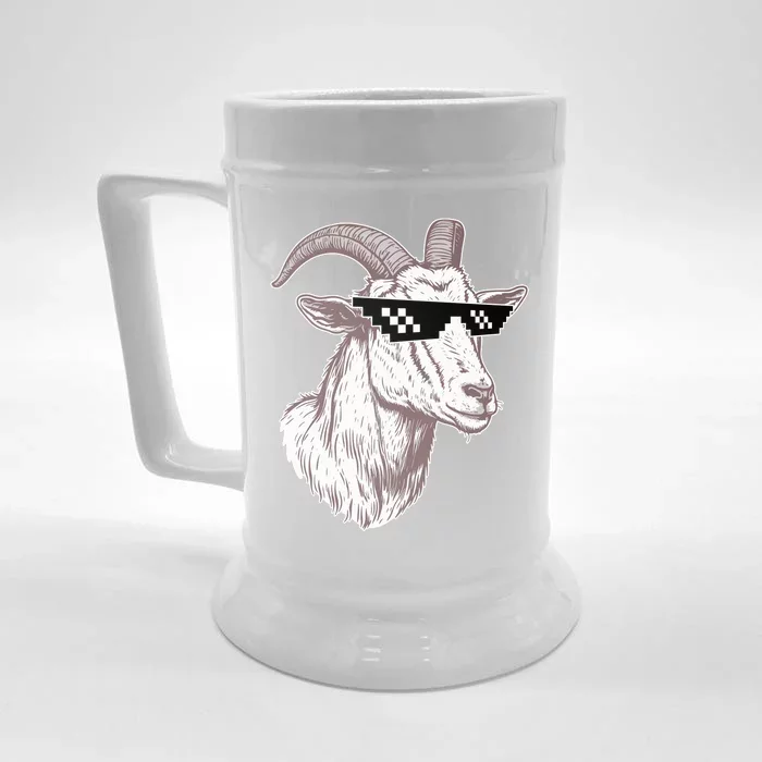 Funny GOAT Pixel Sunglasses Meme Front & Back Beer Stein