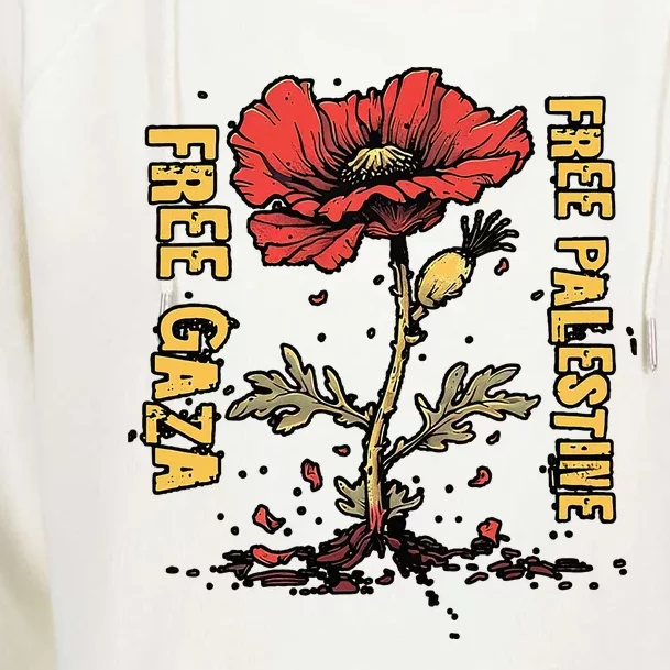 Free Gaza Palestine Stand With Palestine Flower Womens Funnel Neck Pullover Hood