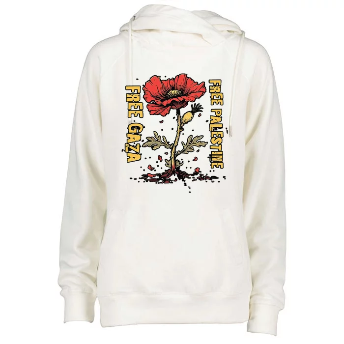 Free Gaza Palestine Stand With Palestine Flower Womens Funnel Neck Pullover Hood