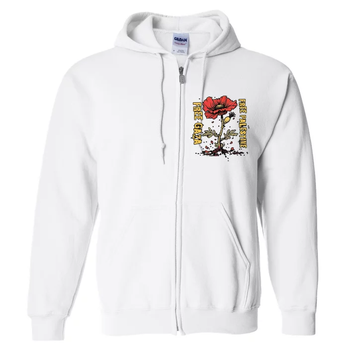 Free Gaza Palestine Stand With Palestine Flower Full Zip Hoodie