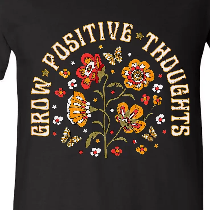 Floral Grow Positive Thoughts Boho Peace Flowers Gardeners V-Neck T-Shirt