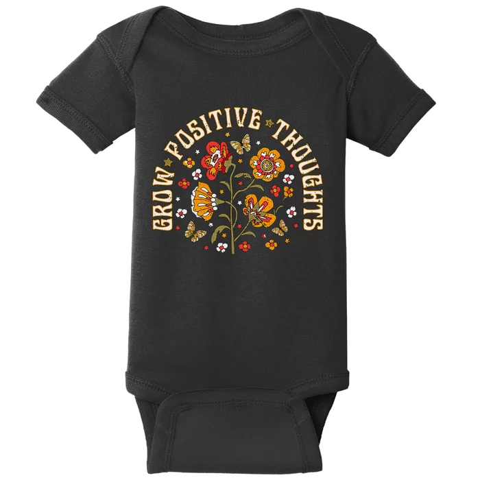 Floral Grow Positive Thoughts Boho Peace Flowers Gardeners Baby Bodysuit