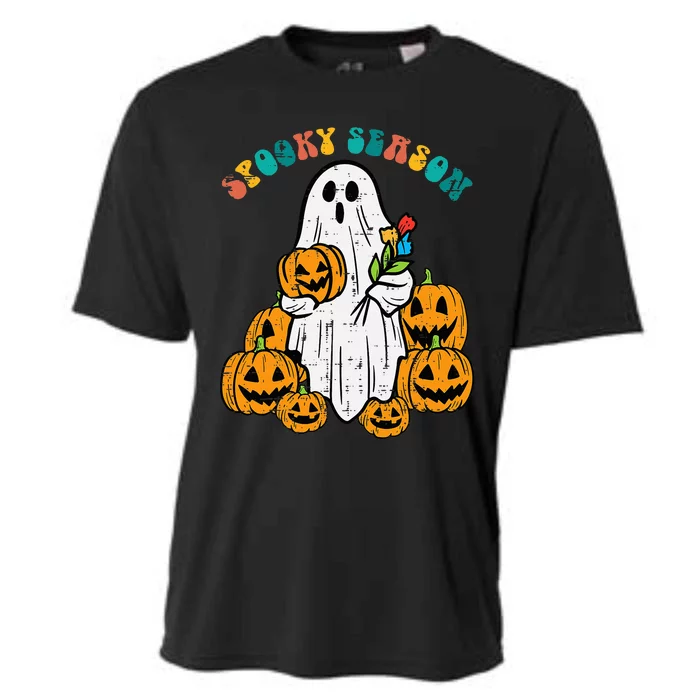 Floral Ghost Pumpkins Spooky Season Retro Groovy Halloween Cooling Performance Crew T-Shirt