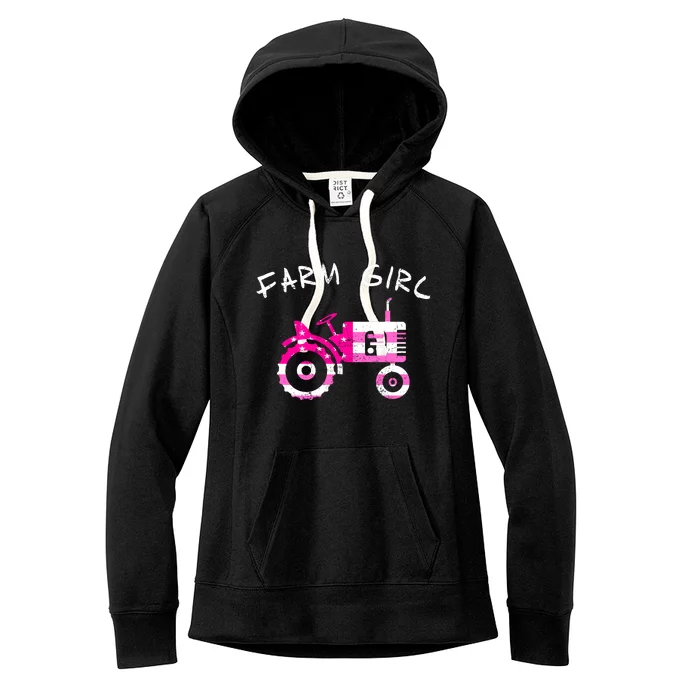 Farm Girl Pink Vintage Tractor Cool Gift Womens Gift Women's Fleece Hoodie