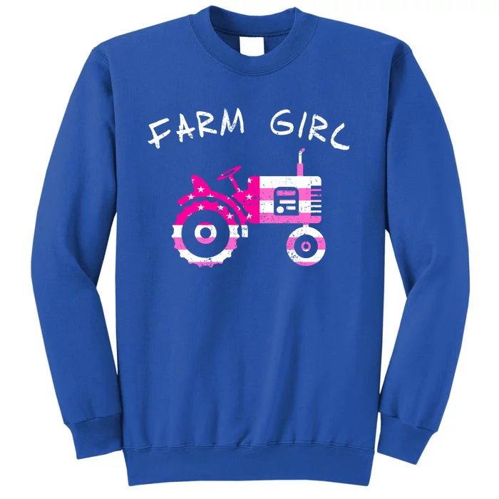 Farm Girl Pink Vintage Tractor Cool Gift Womens Gift Tall Sweatshirt