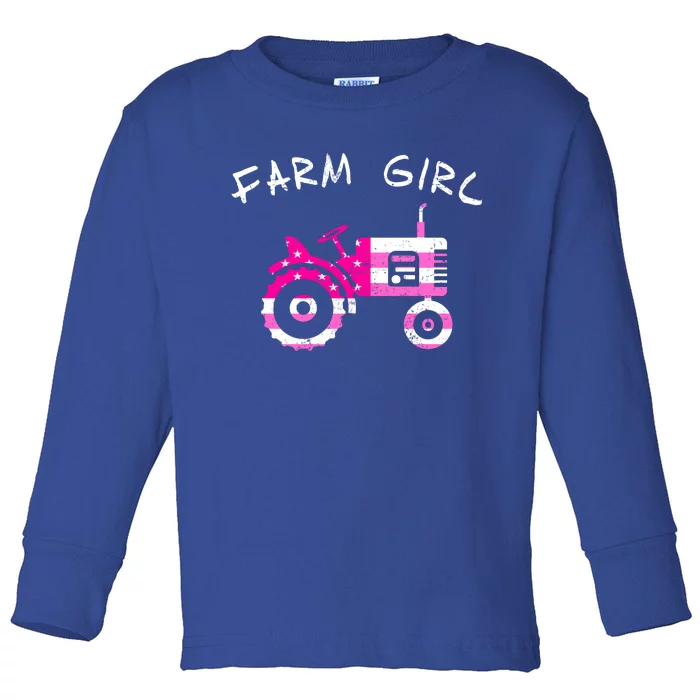 Farm Girl Pink Vintage Tractor Cool Gift Womens Gift Toddler Long Sleeve Shirt