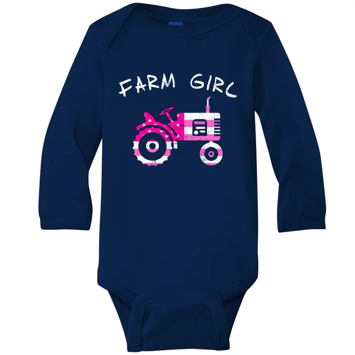 Farm Girl Pink Vintage Tractor Cool Gift Womens Gift Baby Long Sleeve Bodysuit