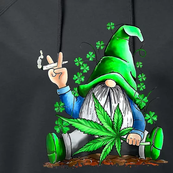 Funny Gnome Pot Leaf 420 Marijuana Weed St Patrick's Day Performance Fleece Hoodie