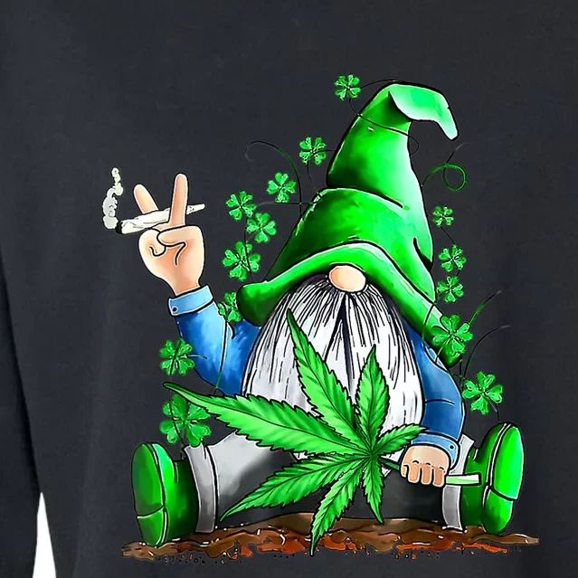 Funny Gnome Pot Leaf 420 Marijuana Weed St Patrick's Day Cropped Pullover Crew