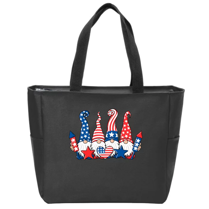 Funny Gnomes Patriotic American Flag Cute Gnomes 4th Of July Zip Tote Bag