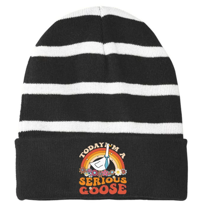 Funny Geese Quote Today IM A Serious Goose Women Cool Striped Beanie with Solid Band