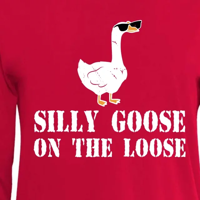 Funny Goose Quote Silly Goose On The Loose Womens Cotton Relaxed Long Sleeve T-Shirt