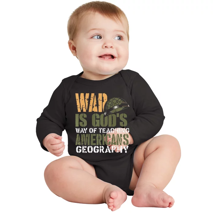 Funny Geography Quote Military Helmet Baby Long Sleeve Bodysuit