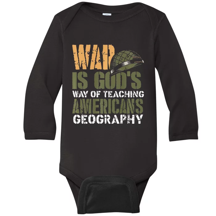 Funny Geography Quote Military Helmet Baby Long Sleeve Bodysuit