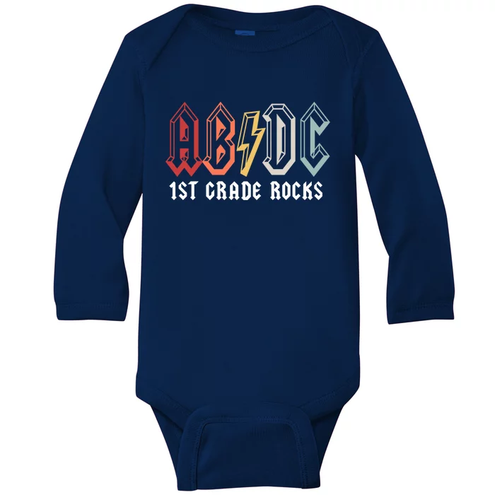 First Grade Rocks Abcd Teacher For 1St Grader Back To School Gift Baby Long Sleeve Bodysuit