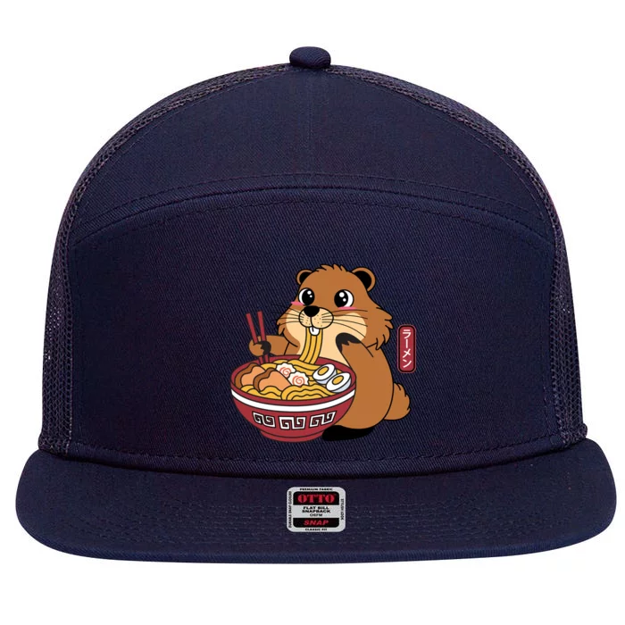 Funny Groundhog Ramen Noodles 7 Panel Mesh Trucker Snapback Hat