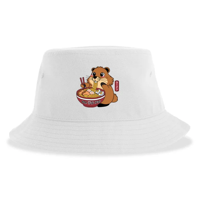 Funny Groundhog Ramen Noodles Sustainable Bucket Hat