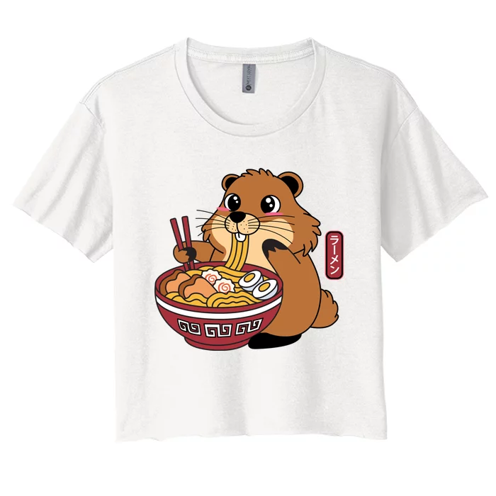 Funny Groundhog Ramen Noodles Women's Crop Top Tee