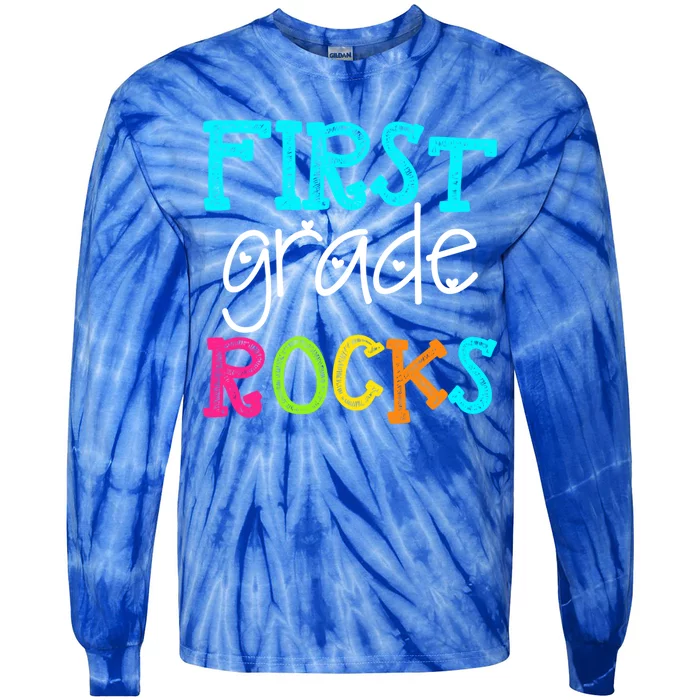 First Grade Rocks Cool Gift Team 1St Grade Teacher Funny Gift Tie-Dye Long Sleeve Shirt