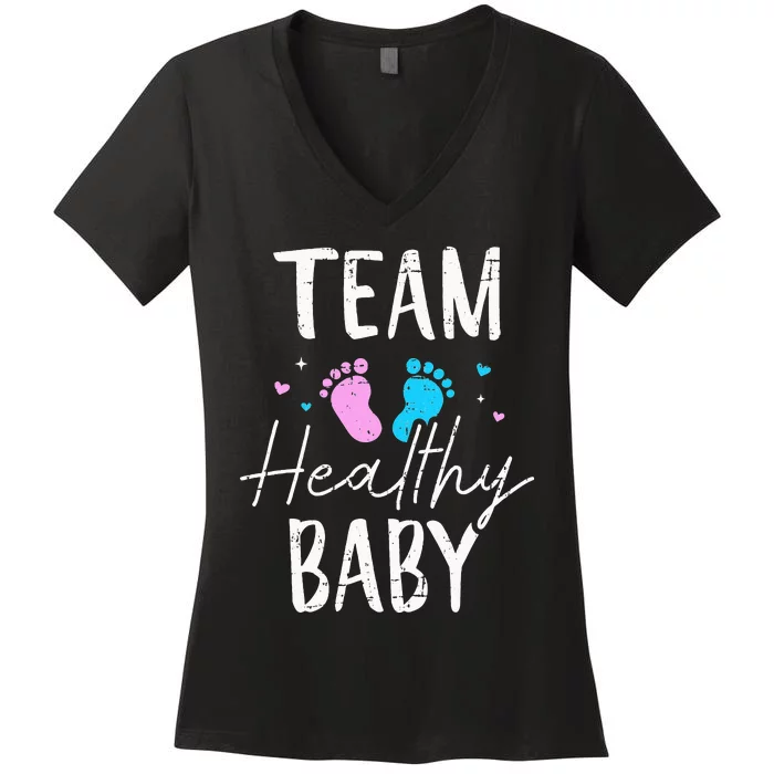 Funny gender reveal team healthy baby party supplies Women's V-Neck T-Shirt