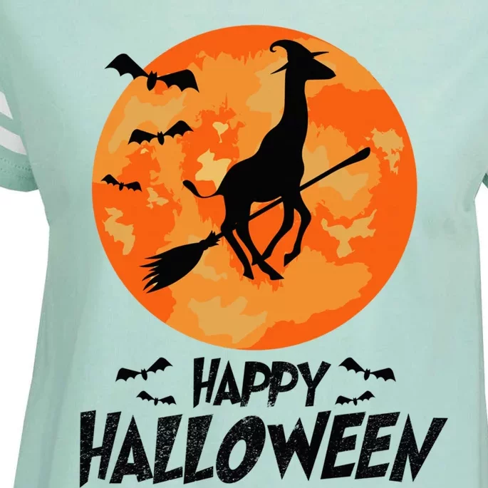 Funny Giraffe Ride Witch Shotgun Giraffe Halloween Full Moon Enza Ladies Jersey Football T-Shirt